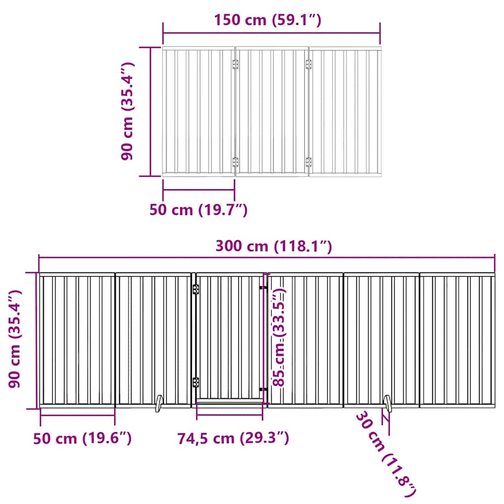 Poartă câini pliabilă cu ușă 12 panouri negru 600 cm, lemn plop GartenMobel Dekor