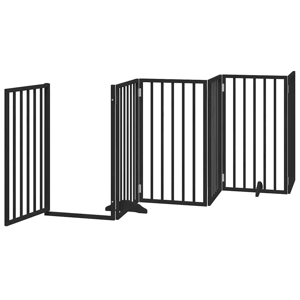 Poartă câini pliabilă cu ușă 12 panouri negru 600 cm, lemn plop GartenMobel Dekor