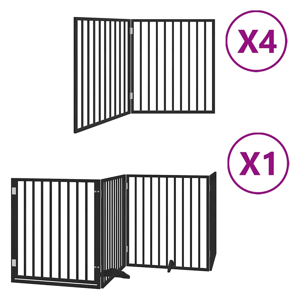 Poartă câini pliabilă cu ușă 12 panouri negru 960 cm, lemn plop GartenMobel Dekor