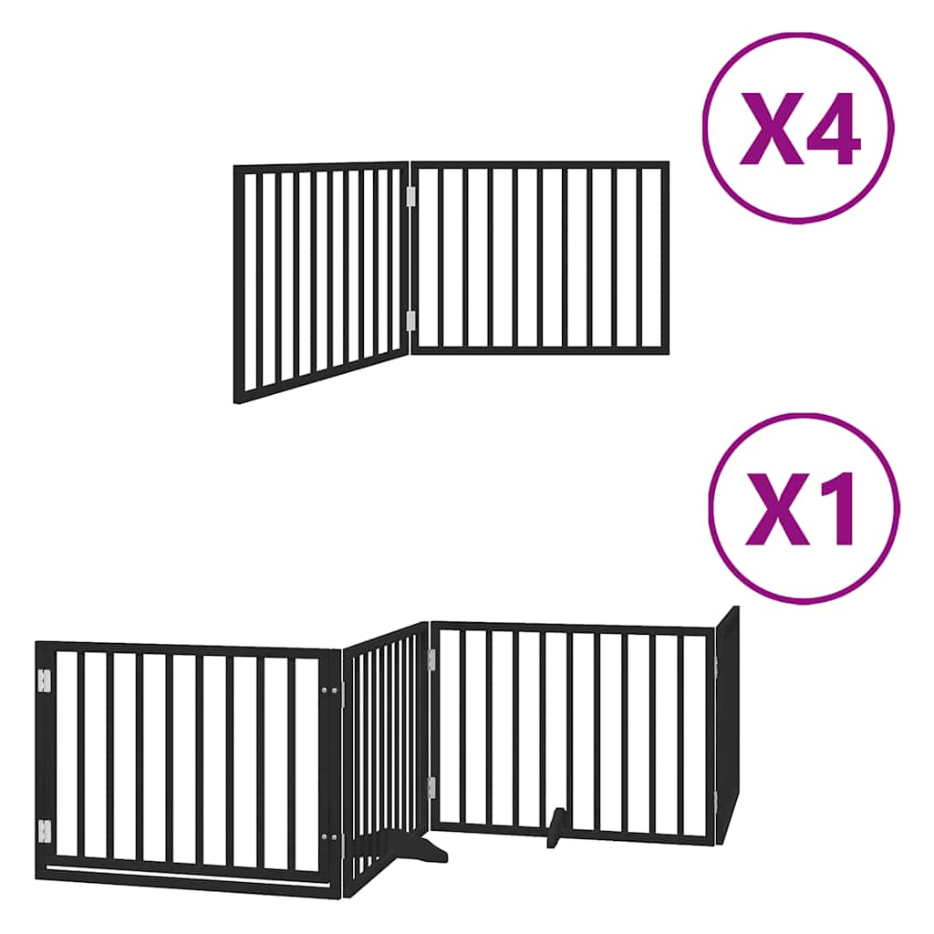 Poartă câini pliabilă cu ușă 12 panouri negru 960 cm, lemn plop GartenMobel Dekor