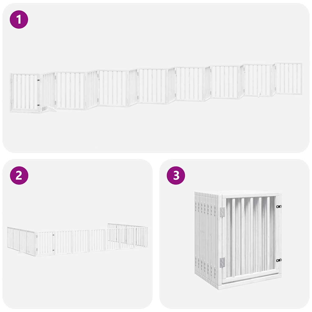Poartă câini pliabilă cu ușă 15 panouri, alb, 750 cm, lemn plop GartenMobel Dekor