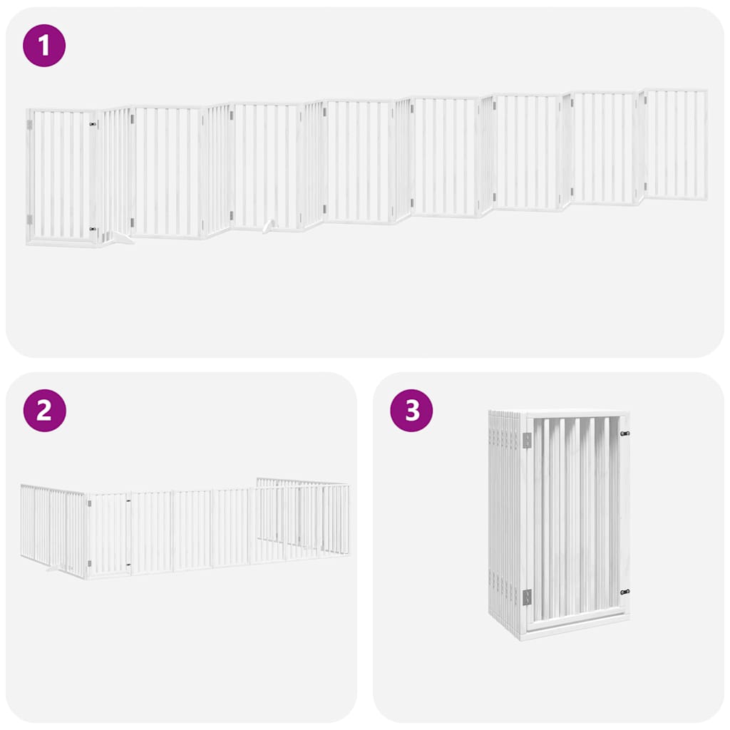 Poartă câini pliabilă cu ușă 15 panouri, alb, 750 cm, lemn plop GartenMobel Dekor