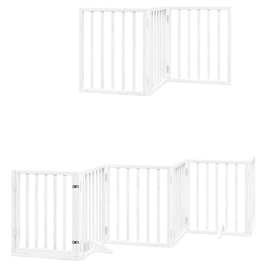 Poartă câini pliabilă cu ușă 15 panouri, alb, 750 cm, lemn plop GartenMobel Dekor