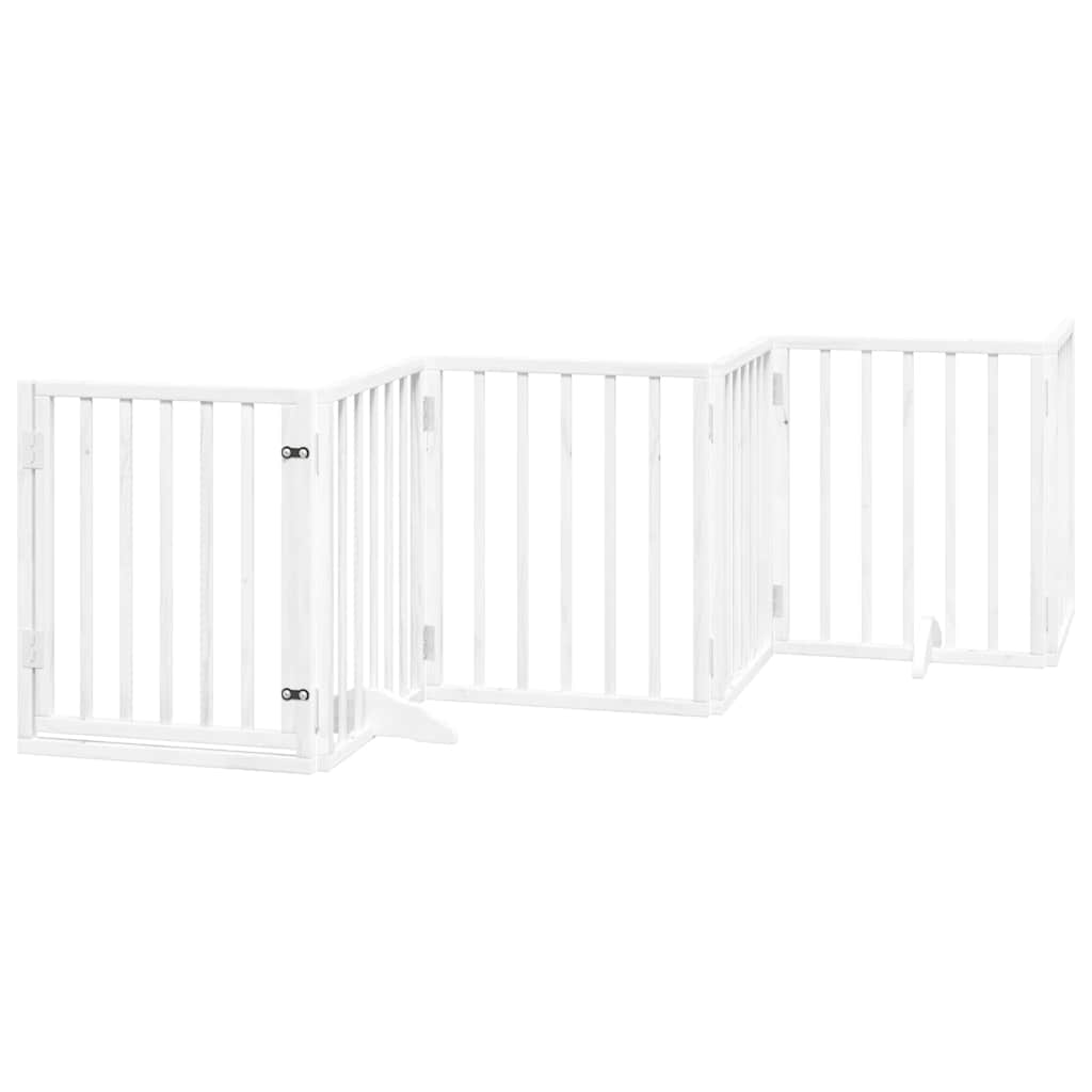 Poartă câini pliabilă cu ușă 15 panouri, alb, 750 cm, lemn plop GartenMobel Dekor