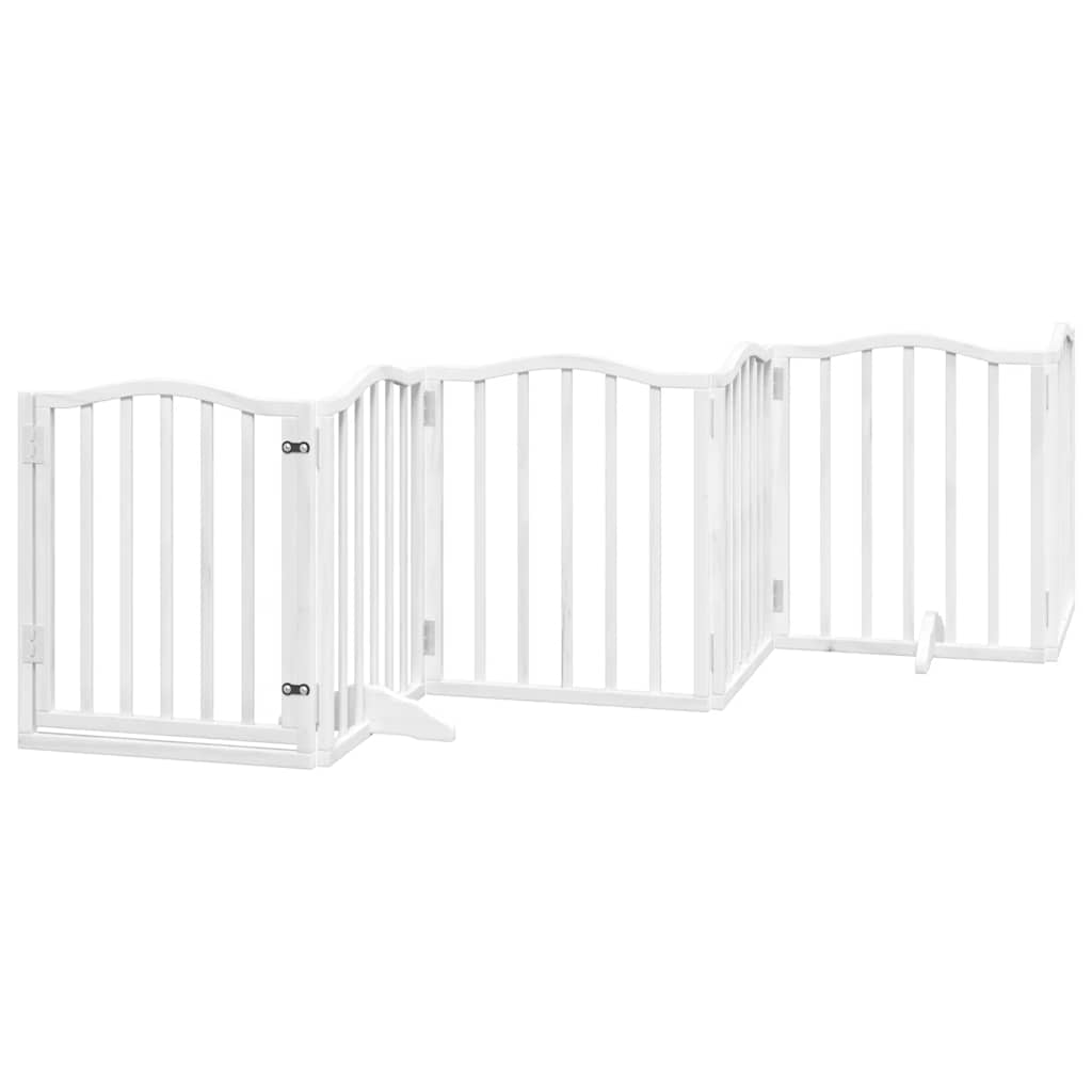 Poartă câini pliabilă cu ușă 15 panouri, alb, 750 cm, lemn plop GartenMobel Dekor