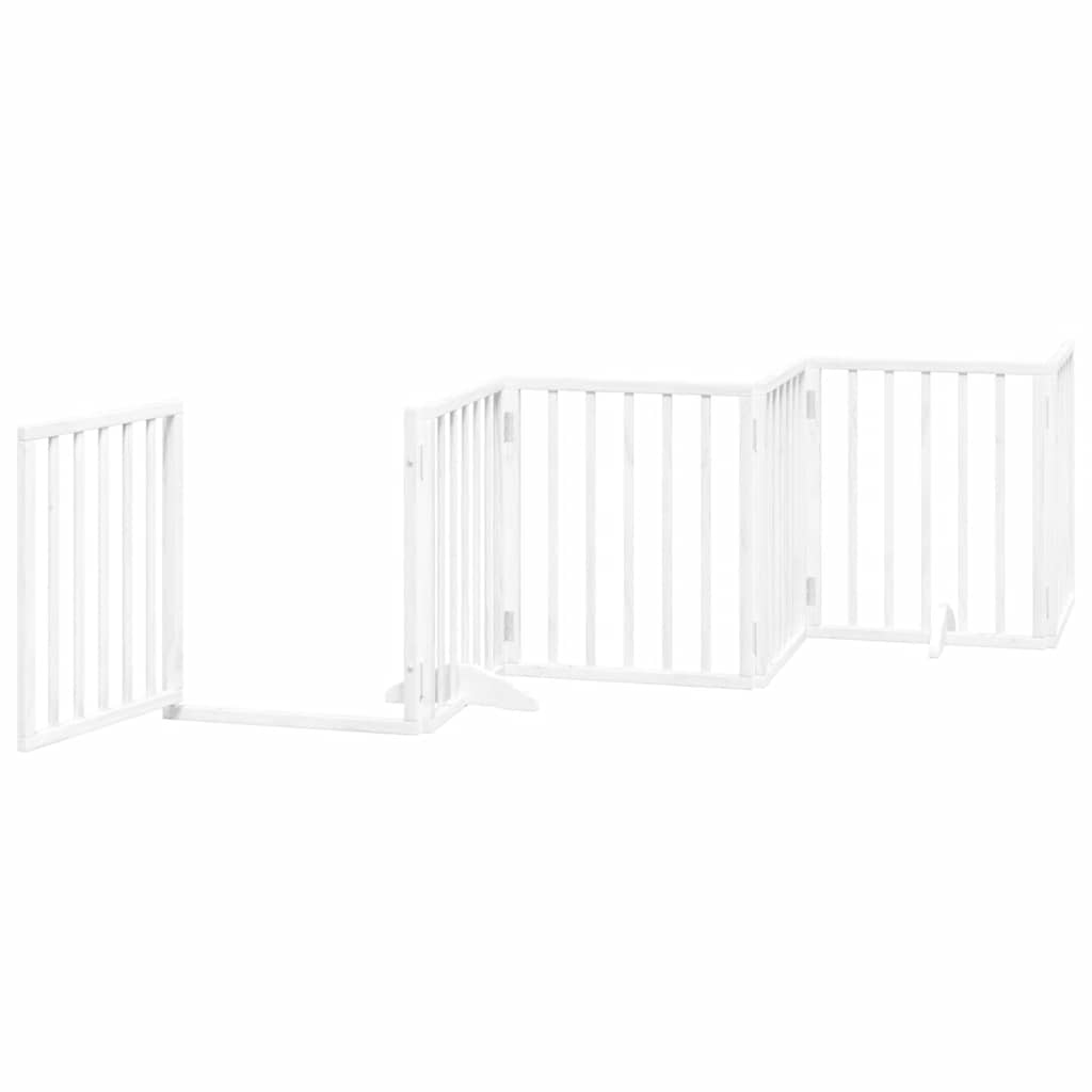 Poartă câini pliabilă cu ușă 15 panouri, alb, 750 cm, lemn plop GartenMobel Dekor