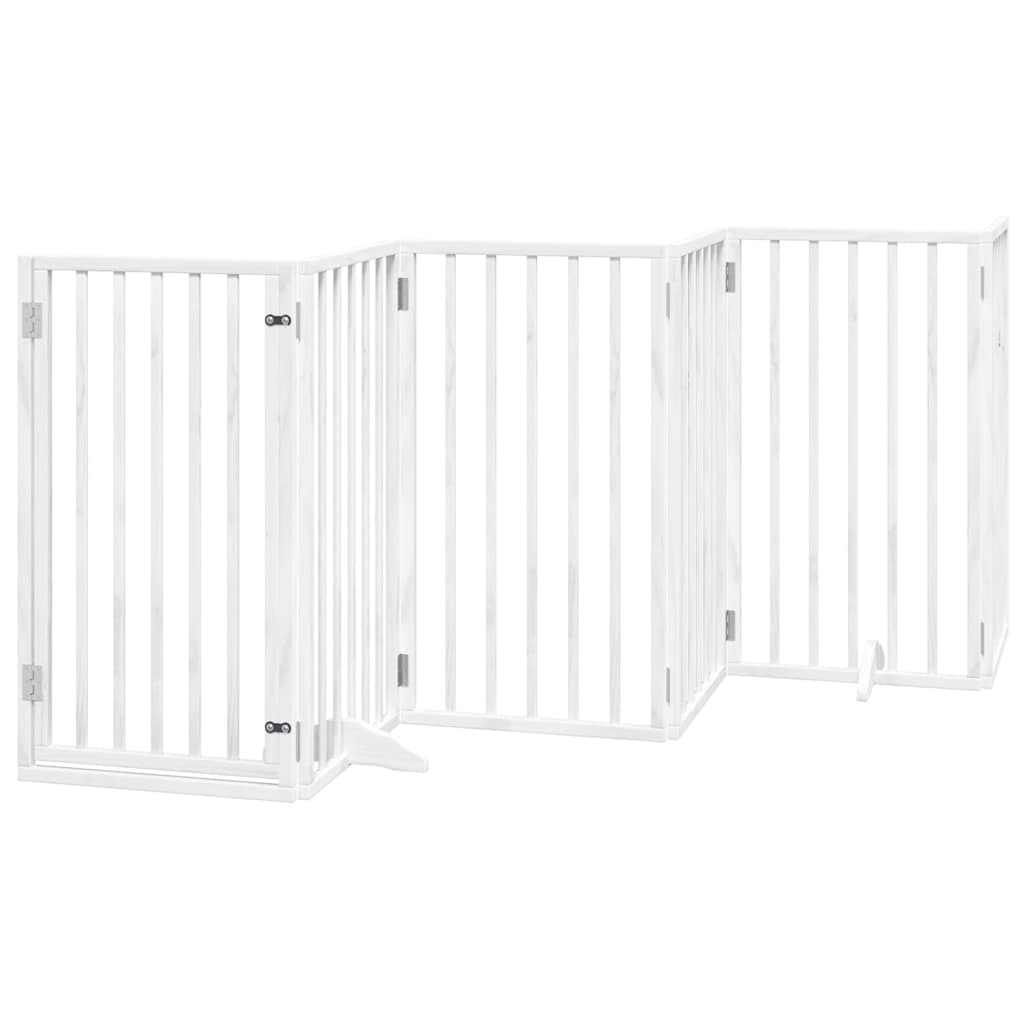Poartă câini pliabilă cu ușă 15 panouri, alb, 750 cm, lemn plop GartenMobel Dekor
