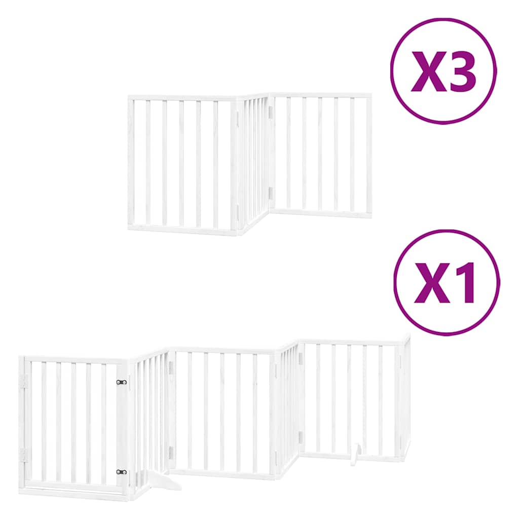 Poartă câini pliabilă cu ușă 15 panouri, alb, 750 cm, lemn plop GartenMobel Dekor