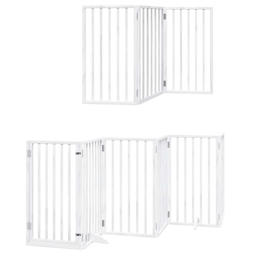 Poartă câini pliabilă cu ușă 15 panouri, alb, 750 cm, lemn plop GartenMobel Dekor