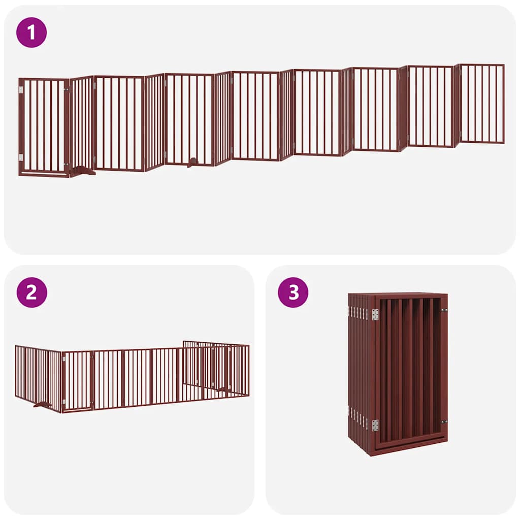 Poartă câini pliabilă cu ușă 15 panouri maro 750 cm, lemn plop GartenMobel Dekor