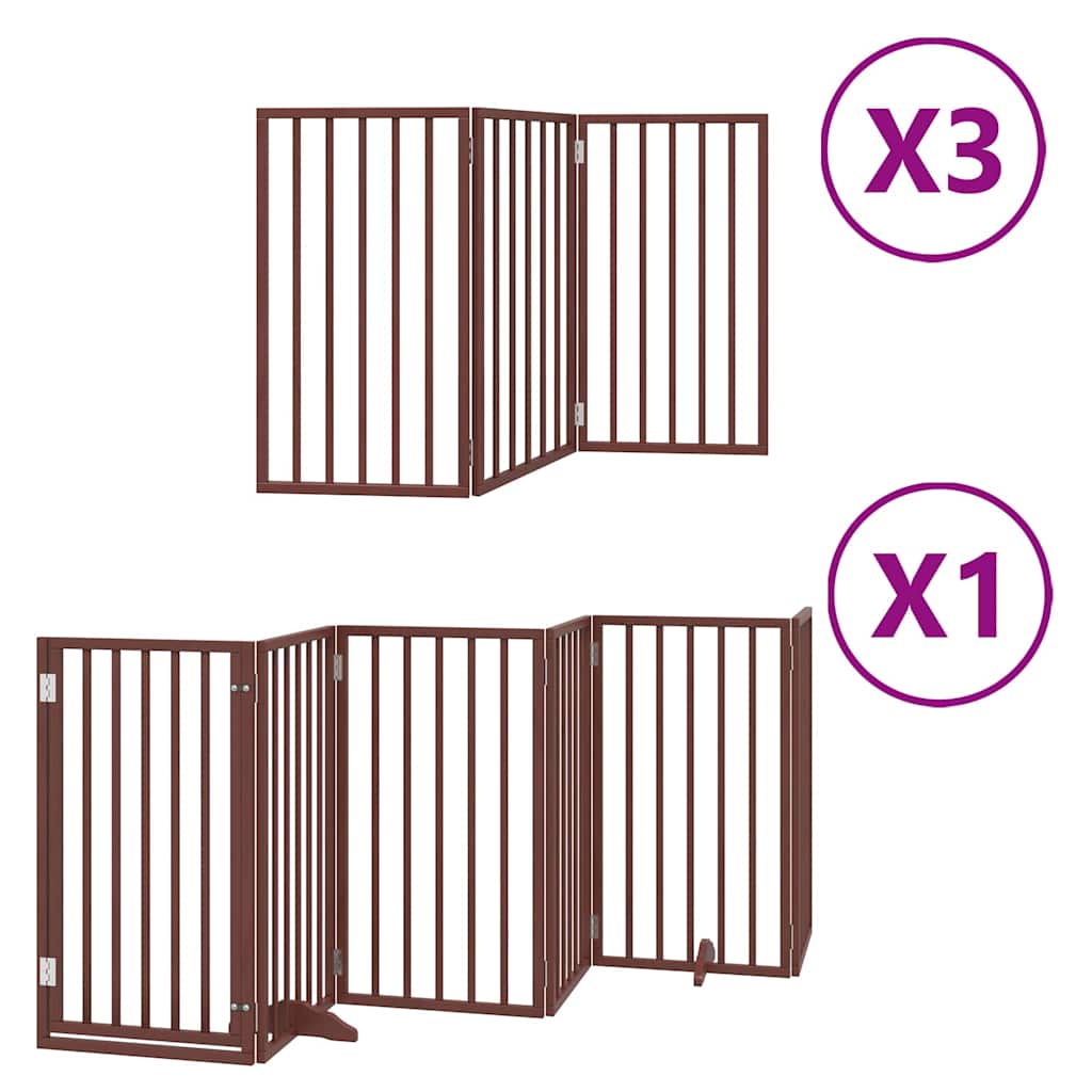 Poartă câini pliabilă cu ușă 15 panouri maro 750 cm, lemn plop GartenMobel Dekor