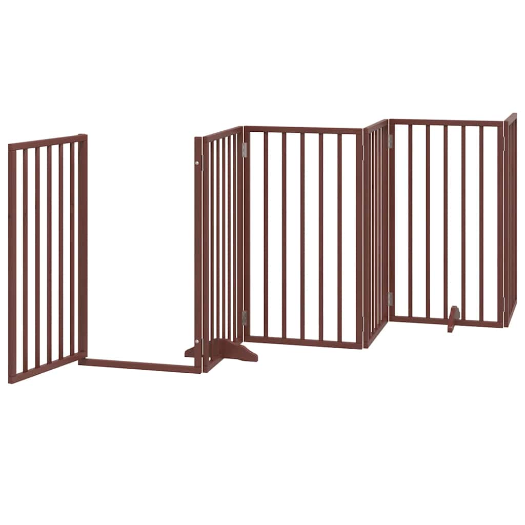 Poartă câini pliabilă cu ușă 15 panouri maro 750 cm, lemn plop GartenMobel Dekor