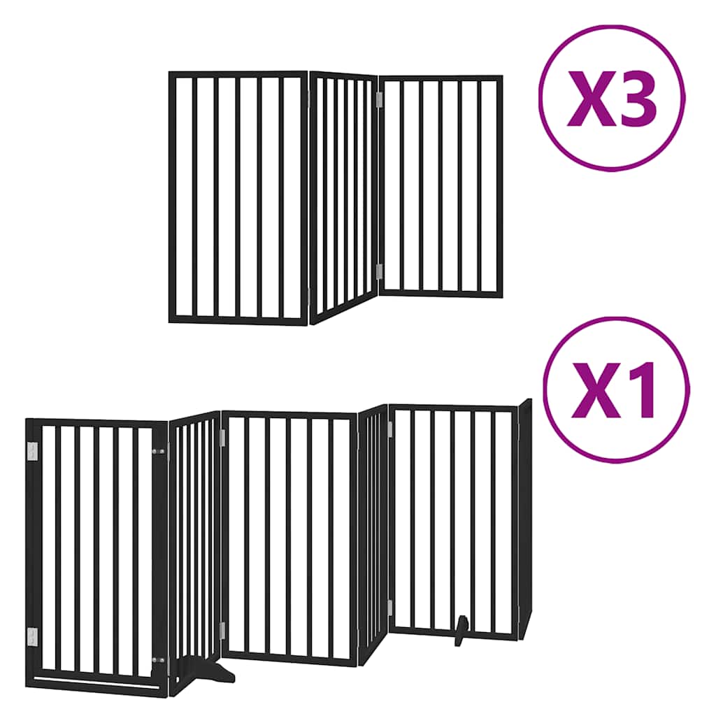 Poartă câini pliabilă cu ușă 15 panouri negru 750 cm, lemn plop GartenMobel Dekor
