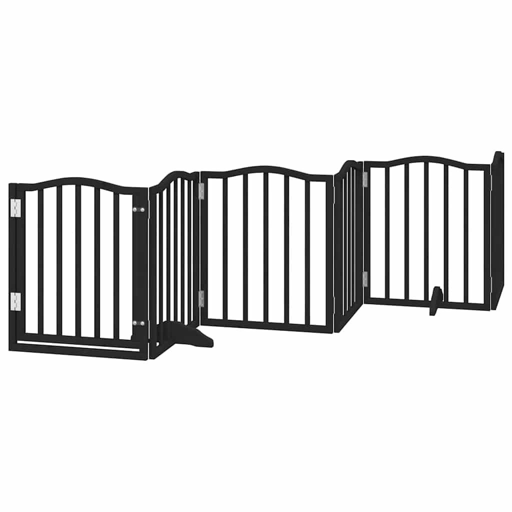 Poartă câini pliabilă cu ușă 15 panouri negru 750 cm, lemn plop GartenMobel Dekor