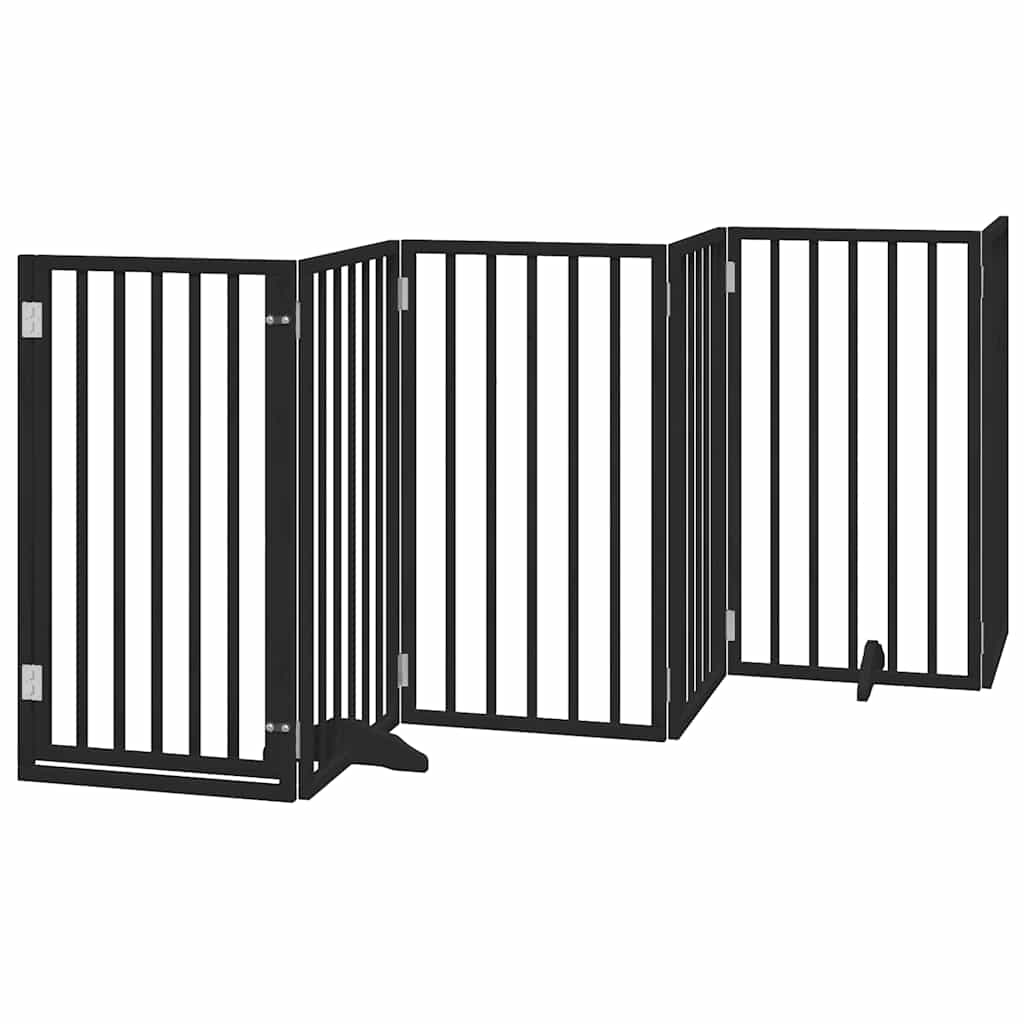 Poartă câini pliabilă cu ușă 15 panouri negru 750 cm, lemn plop GartenMobel Dekor