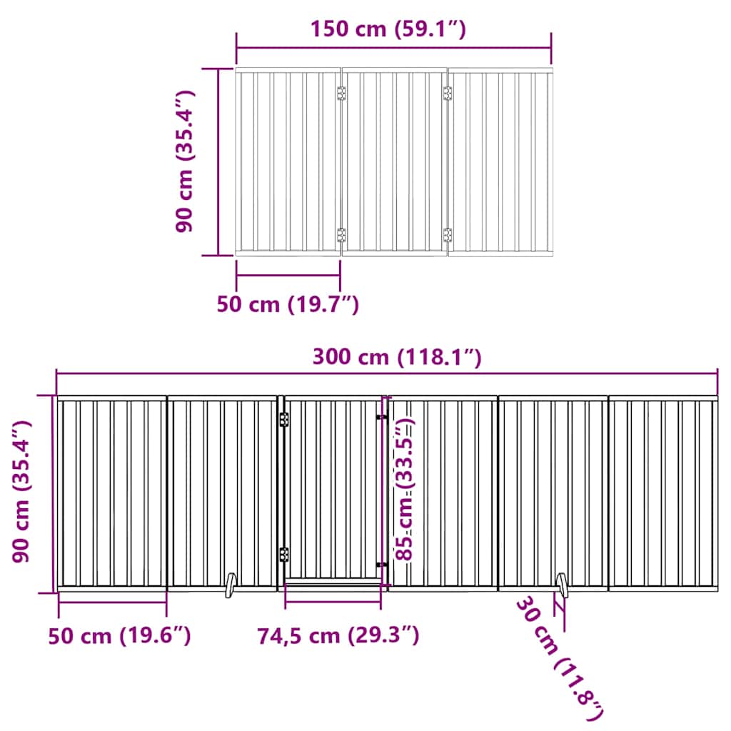Poartă câini pliabilă cu ușă 15 panouri negru 750 cm, lemn plop GartenMobel Dekor