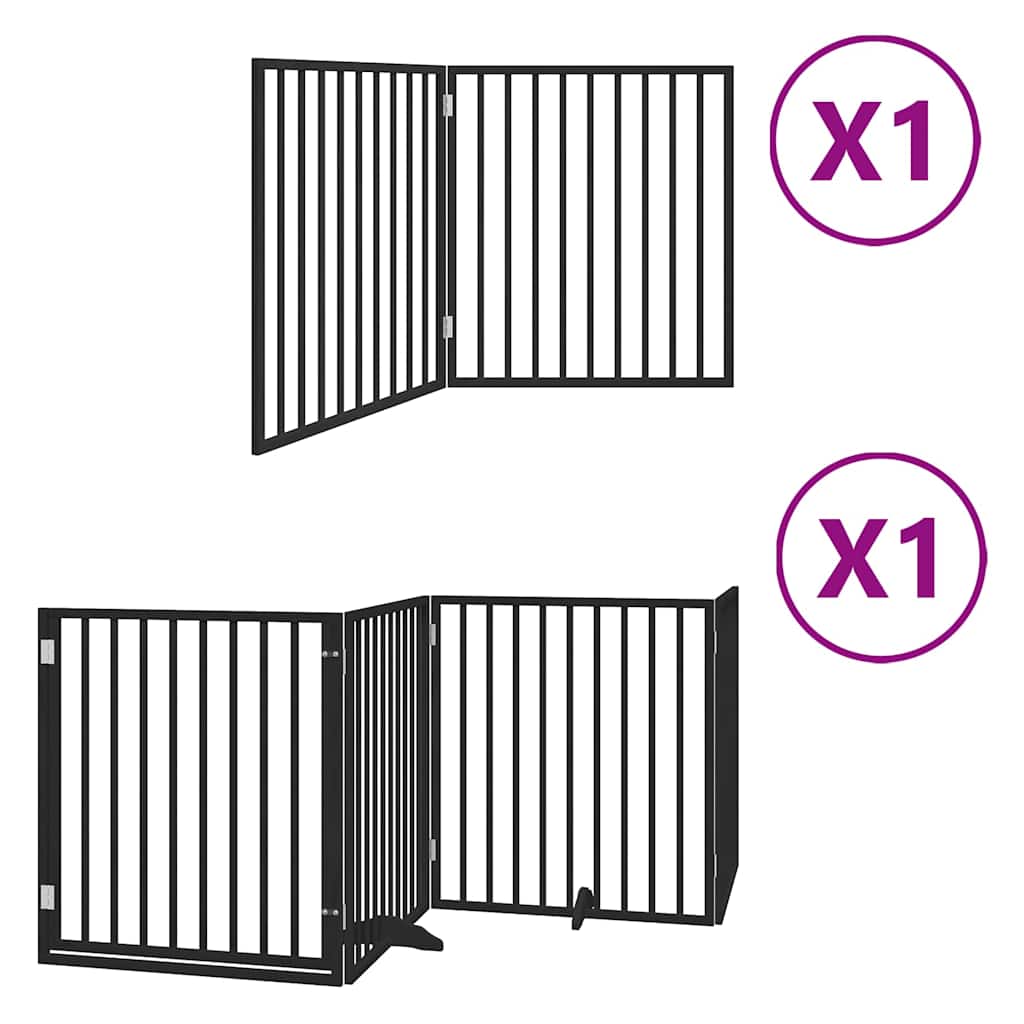 Poartă câini pliabilă cu ușă 6 panouri negru, 480 cm, lemn plop GartenMobel Dekor