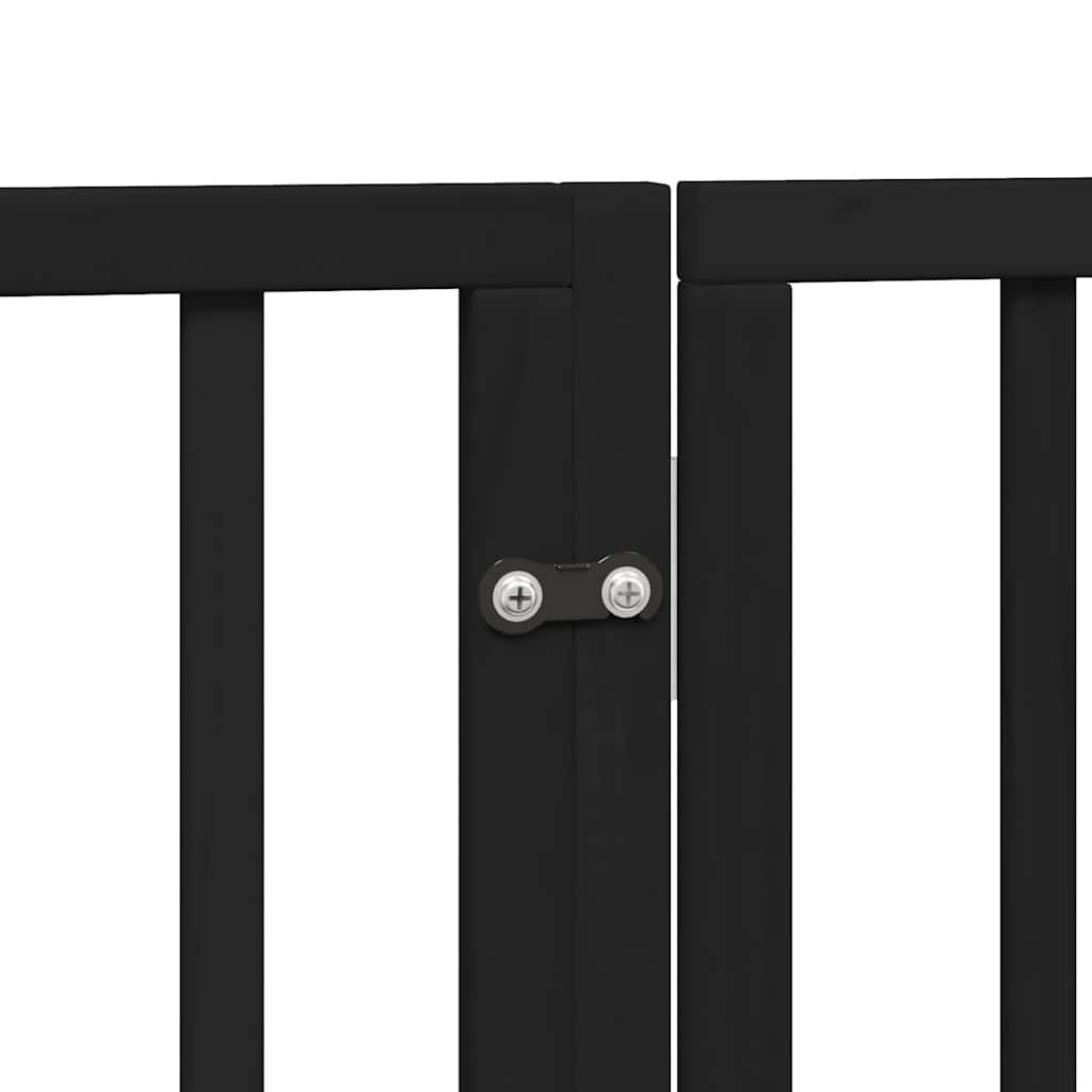 Poartă câini pliabilă cu ușă 6 panouri negru, 480 cm, lemn plop GartenMobel Dekor
