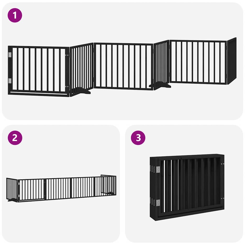 Poartă câini pliabilă cu ușă 6 panouri negru, 480 cm, lemn plop GartenMobel Dekor