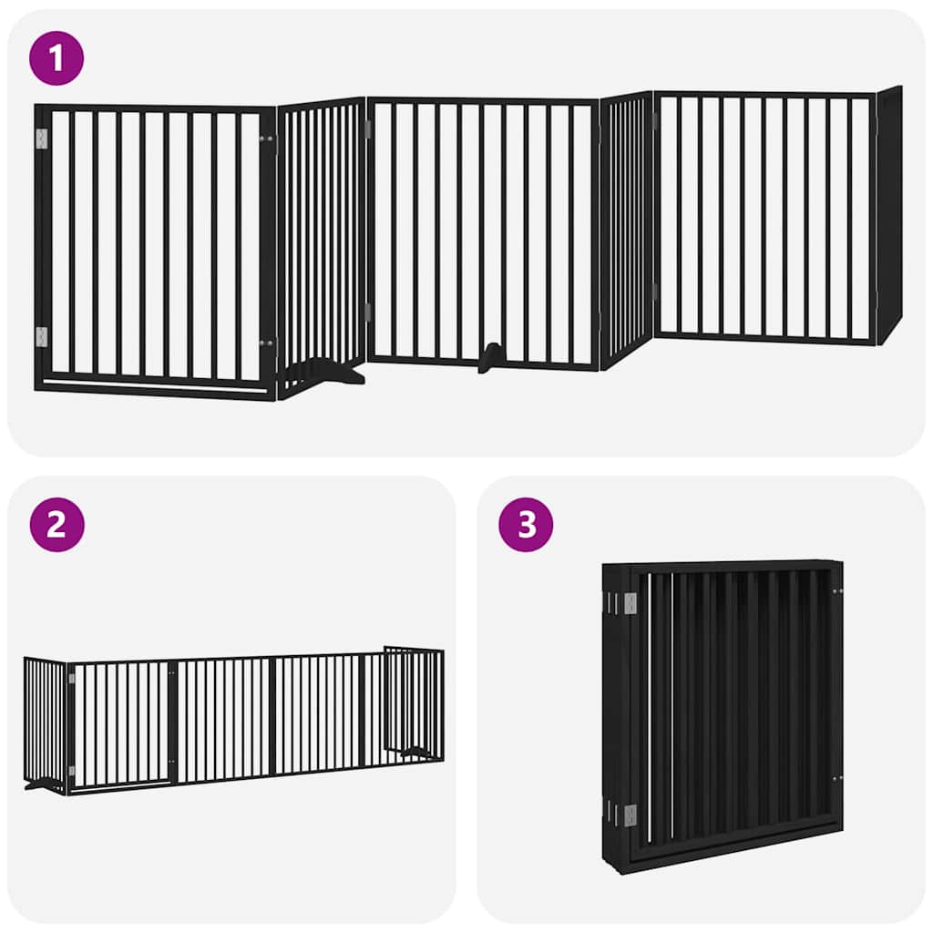 Poartă câini pliabilă cu ușă 6 panouri negru, 480 cm, lemn plop GartenMobel Dekor