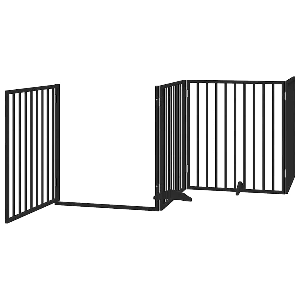 Poartă câini pliabilă cu ușă 6 panouri negru, 480 cm, lemn plop GartenMobel Dekor