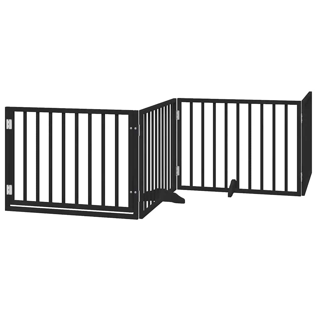 Poartă câini pliabilă cu ușă 6 panouri negru, 480 cm, lemn plop GartenMobel Dekor