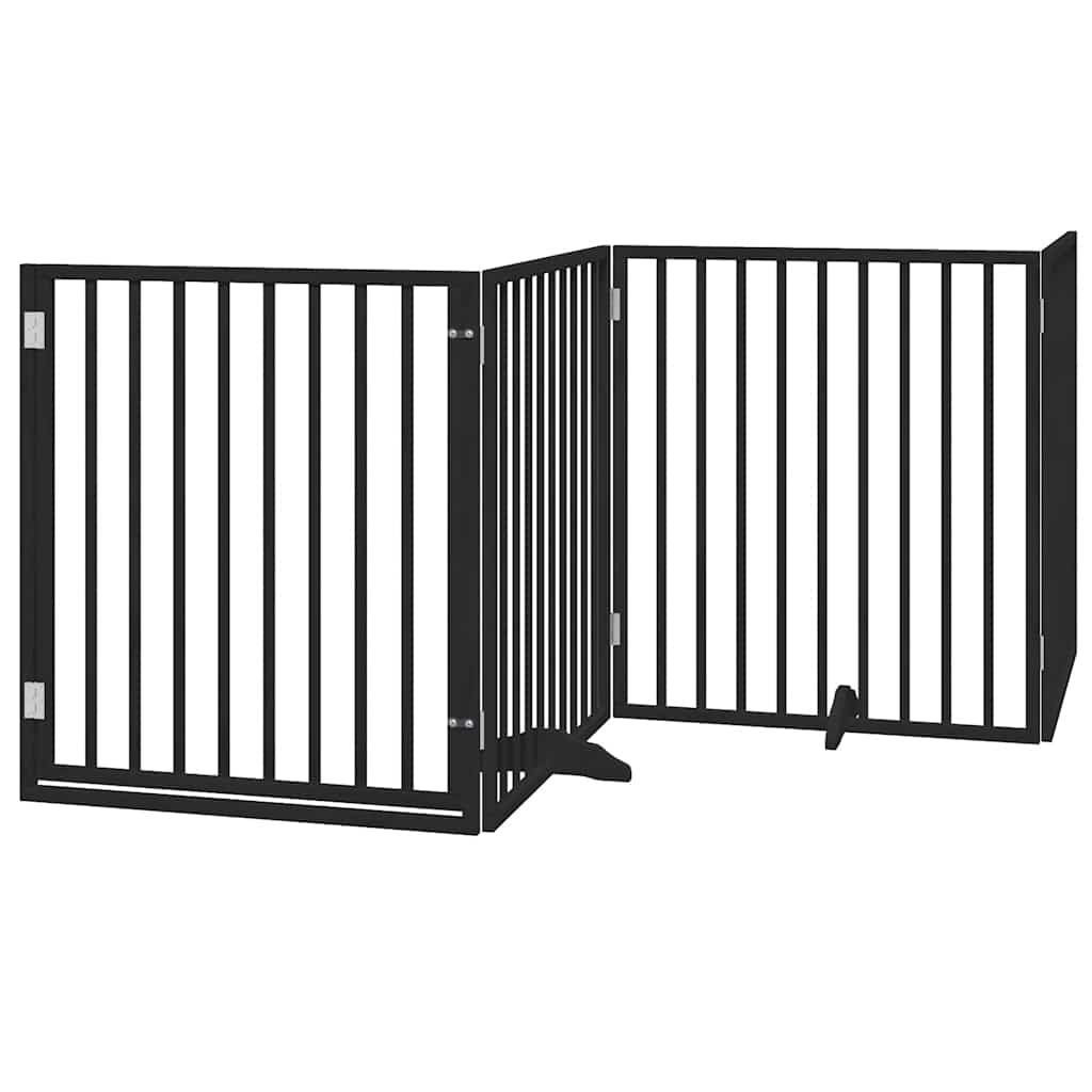Poartă câini pliabilă cu ușă 6 panouri negru, 480 cm, lemn plop GartenMobel Dekor