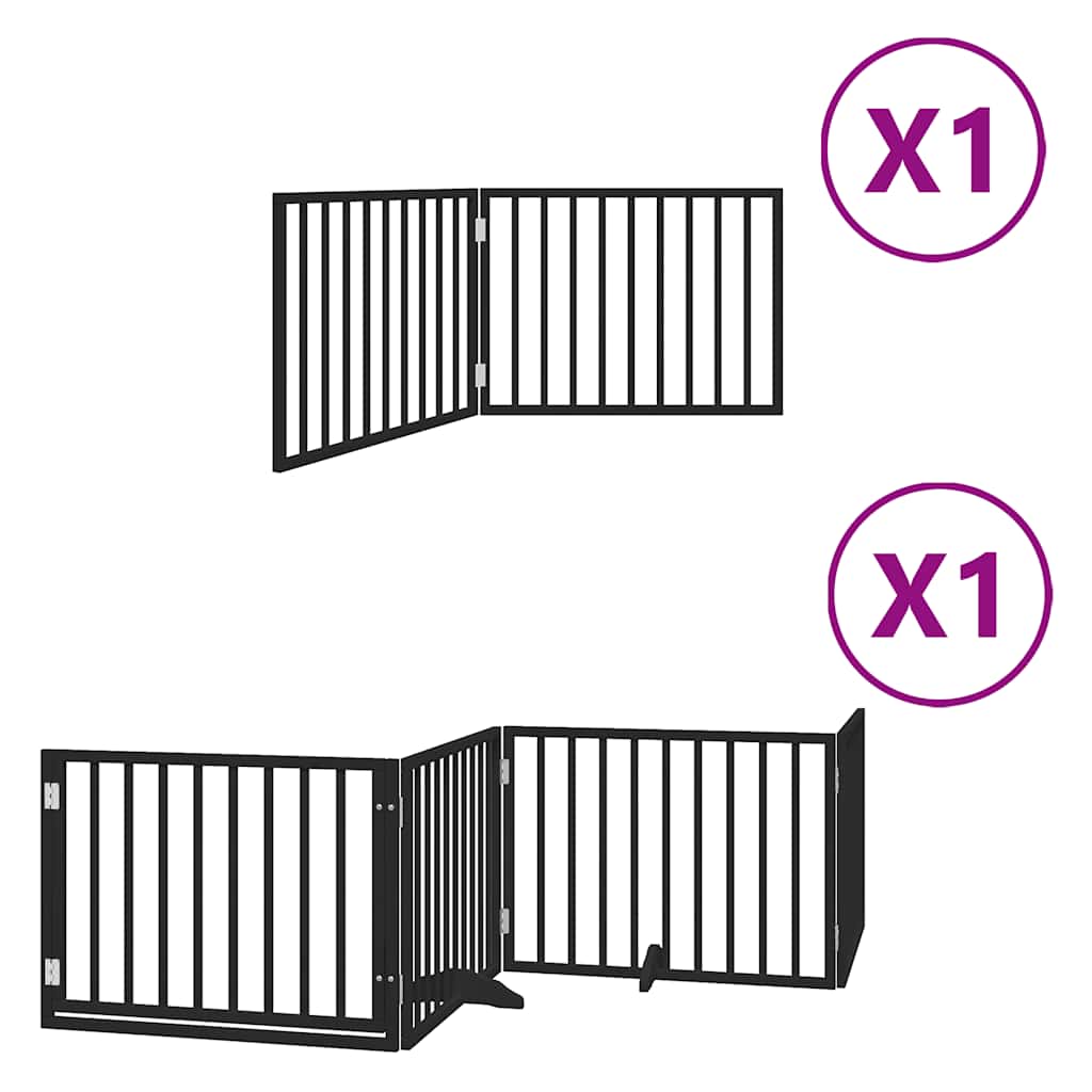 Poartă câini pliabilă cu ușă 6 panouri negru, 480 cm, lemn plop GartenMobel Dekor
