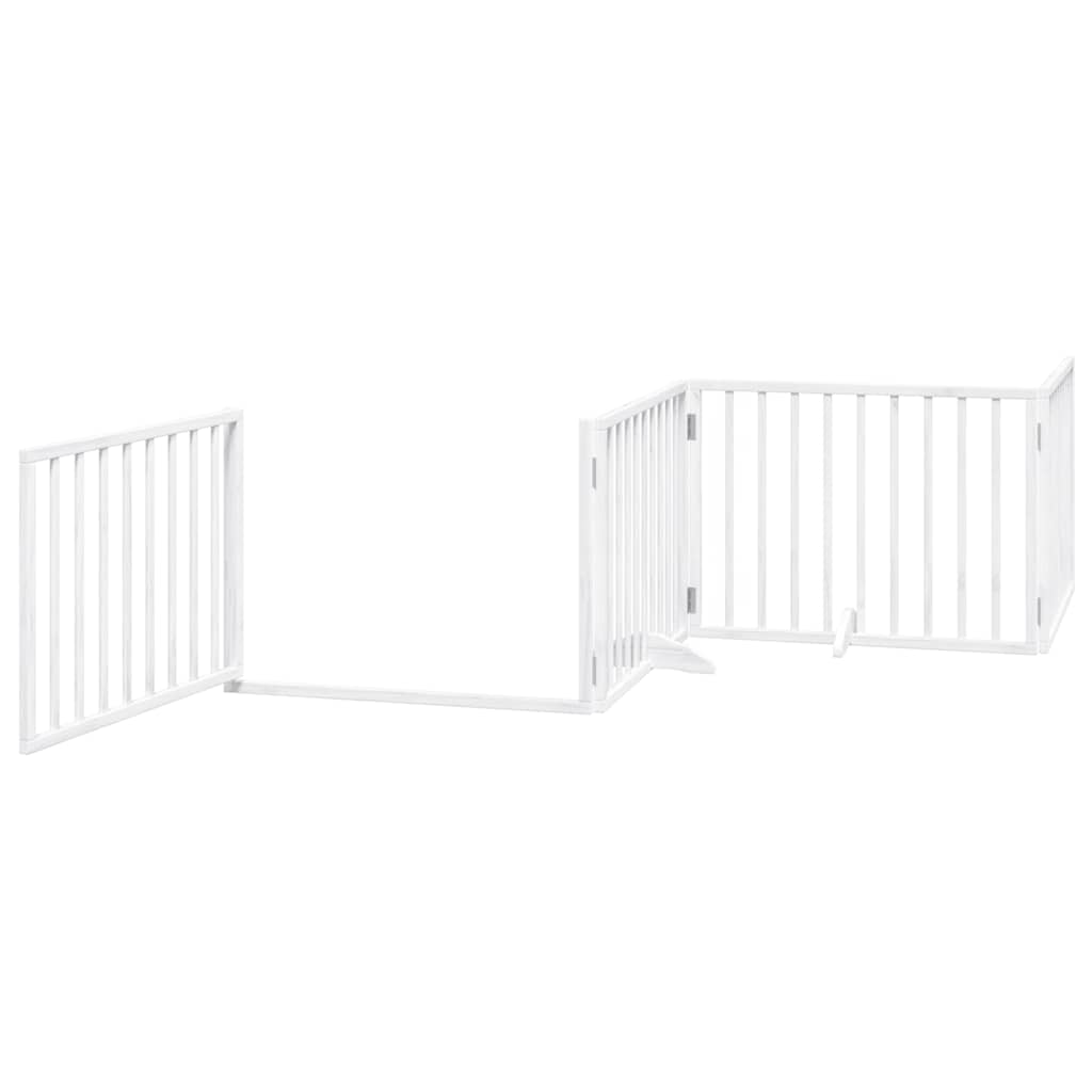 Poartă câini pliabilă cu ușă 8 panouri, alb, 640 cm, lemn plop GartenMobel Dekor