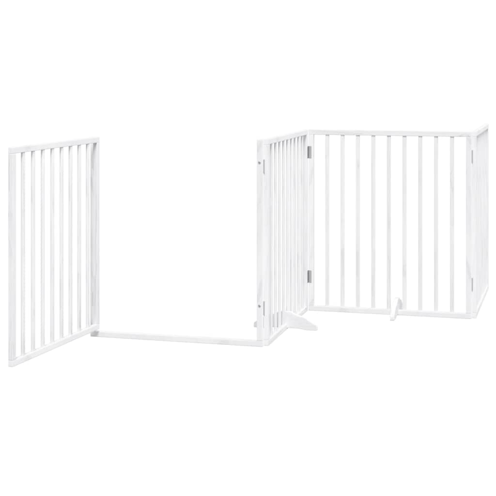 Poartă câini pliabilă cu ușă 8 panouri, alb, 640 cm, lemn plop GartenMobel Dekor