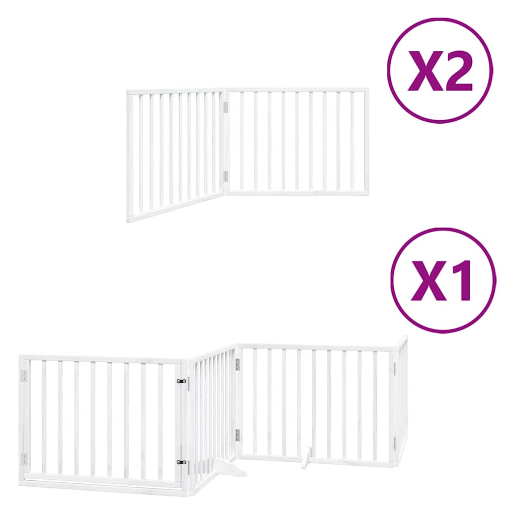 Poartă câini pliabilă cu ușă 8 panouri, alb, 640 cm, lemn plop GartenMobel Dekor