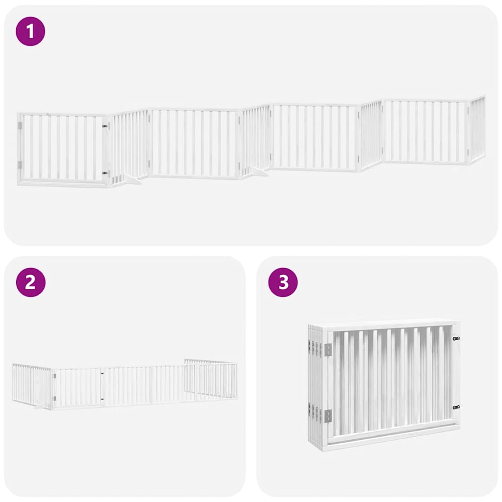 Poartă câini pliabilă cu ușă 8 panouri, alb, 640 cm, lemn plop GartenMobel Dekor