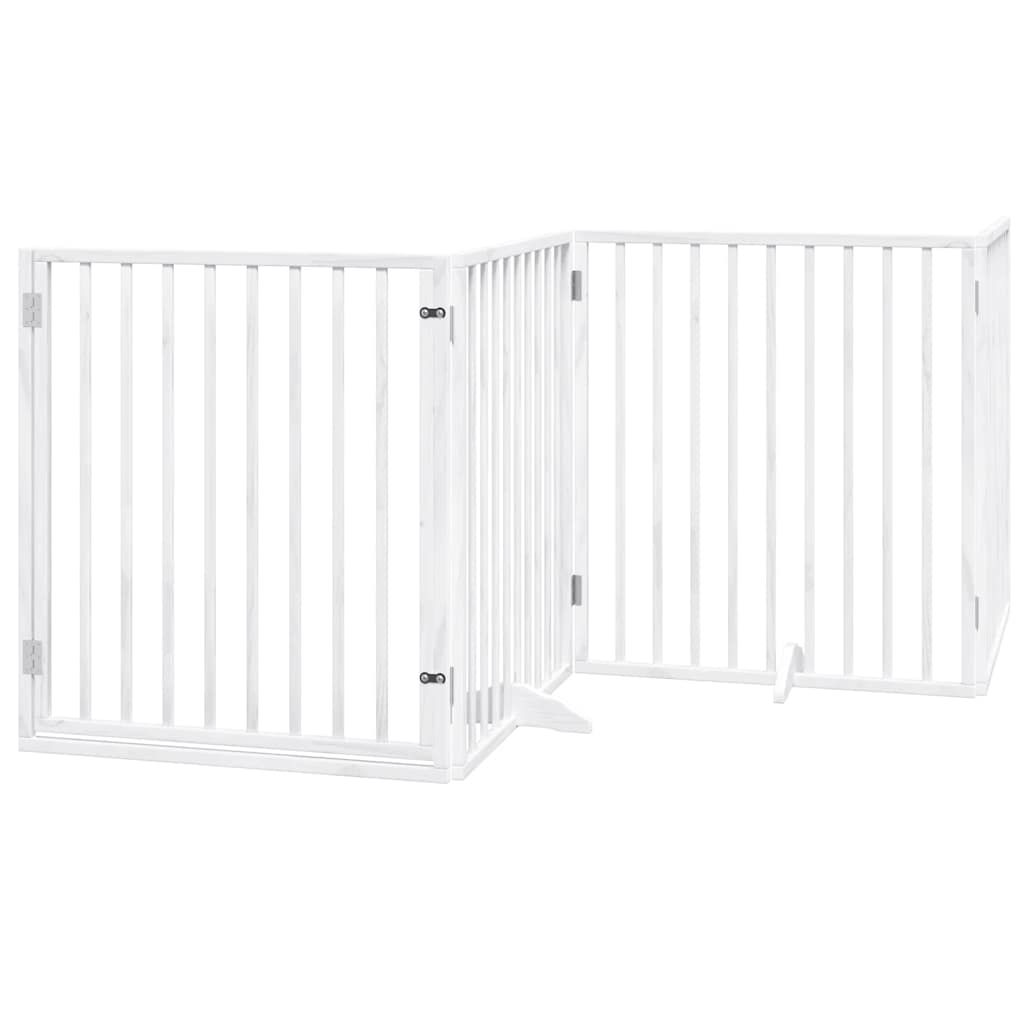 Poartă câini pliabilă cu ușă 8 panouri, alb, 640 cm, lemn plop GartenMobel Dekor