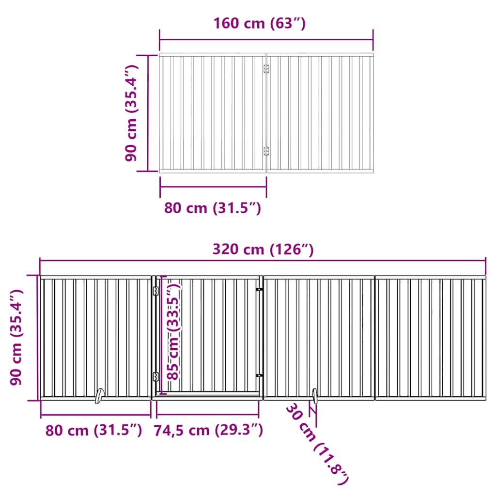 Poartă câini pliabilă cu ușă 8 panouri, alb, 640 cm, lemn plop GartenMobel Dekor