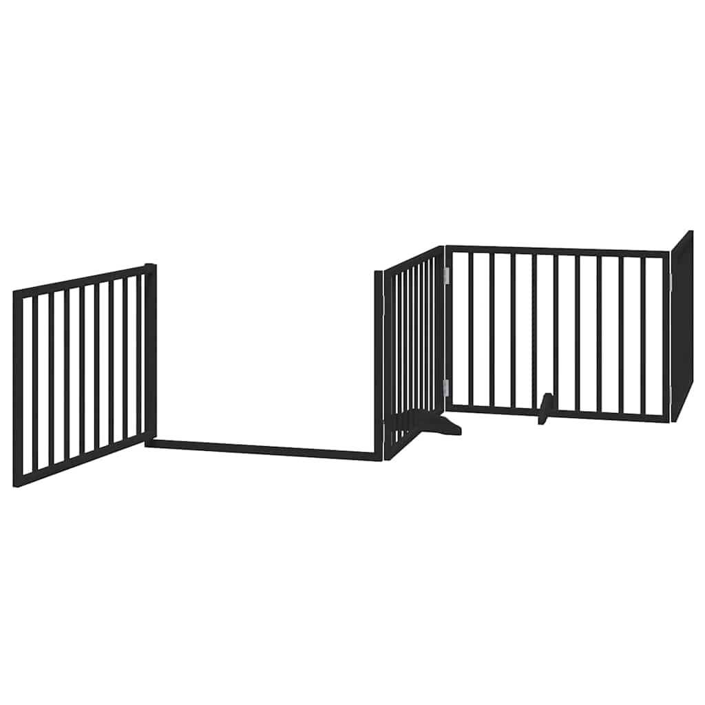 Poartă câini pliabilă cu ușă 8 panouri negru 640 cm, lemn plop GartenMobel Dekor