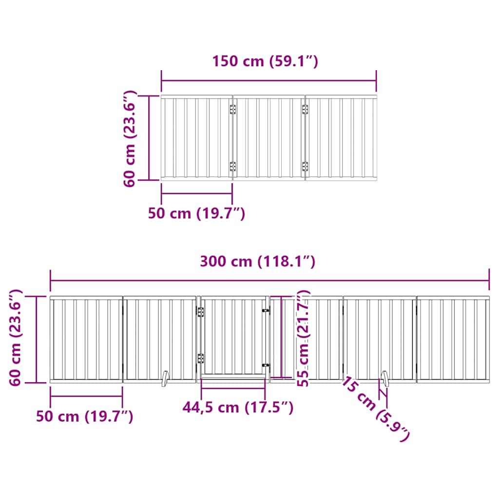 Poartă câini pliabilă cu ușă 9 panouri maro, 450 cm, lemn plop GartenMobel Dekor