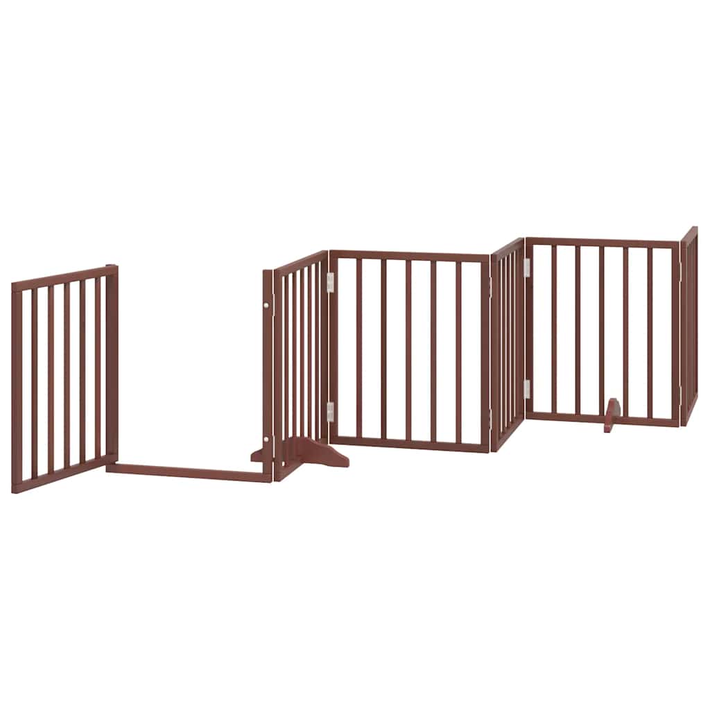 Poartă câini pliabilă cu ușă 9 panouri maro, 450 cm, lemn plop GartenMobel Dekor