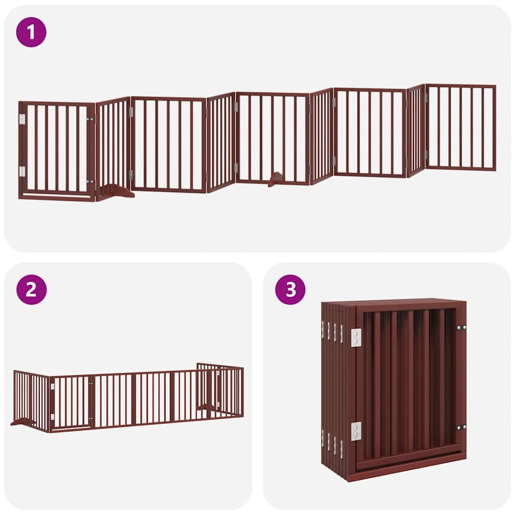 Poartă câini pliabilă cu ușă 9 panouri maro, 450 cm, lemn plop GartenMobel Dekor