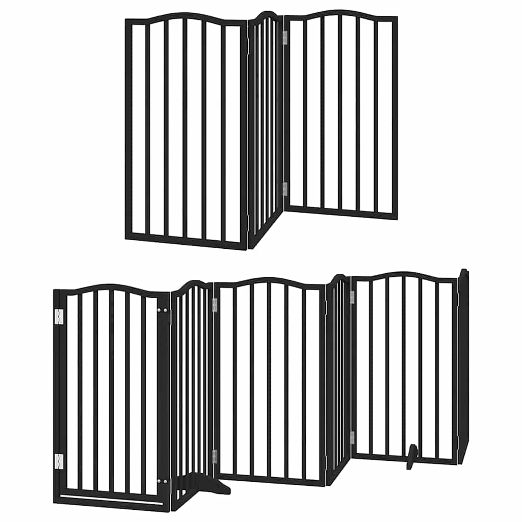 Poartă câini pliabilă cu ușă 9 panouri negru, 450 cm, lemn plop GartenMobel Dekor