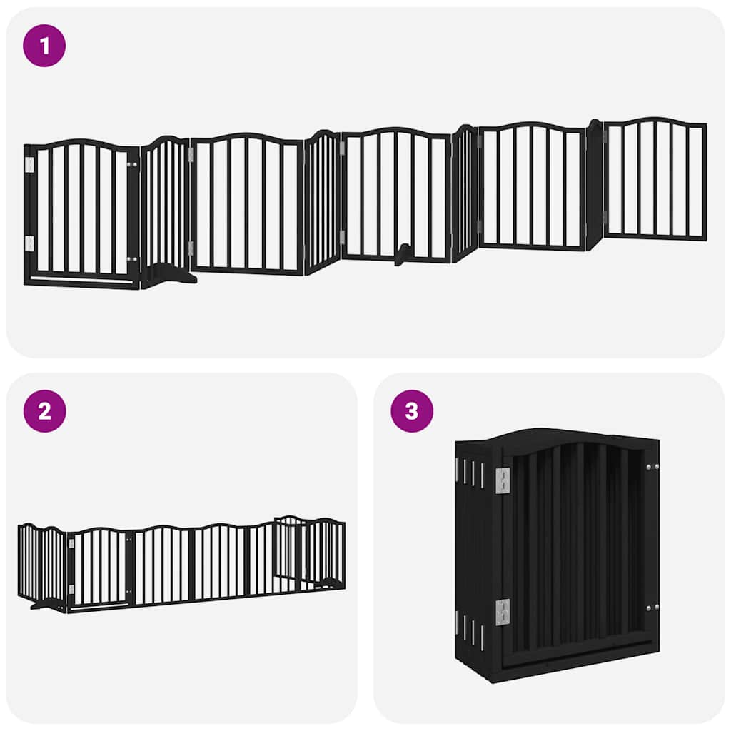 Poartă câini pliabilă cu ușă 9 panouri negru, 450 cm, lemn plop GartenMobel Dekor