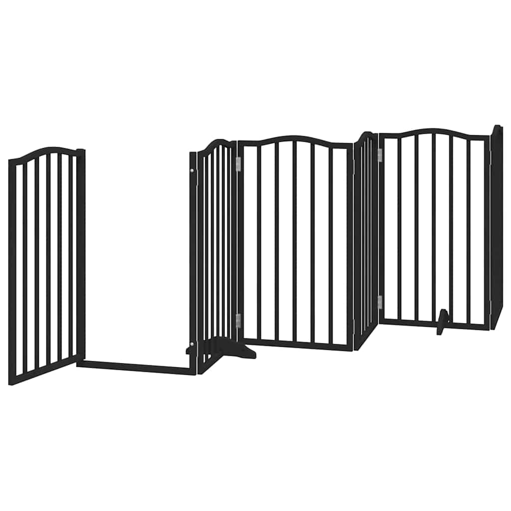 Poartă câini pliabilă cu ușă 9 panouri negru, 450 cm, lemn plop GartenMobel Dekor