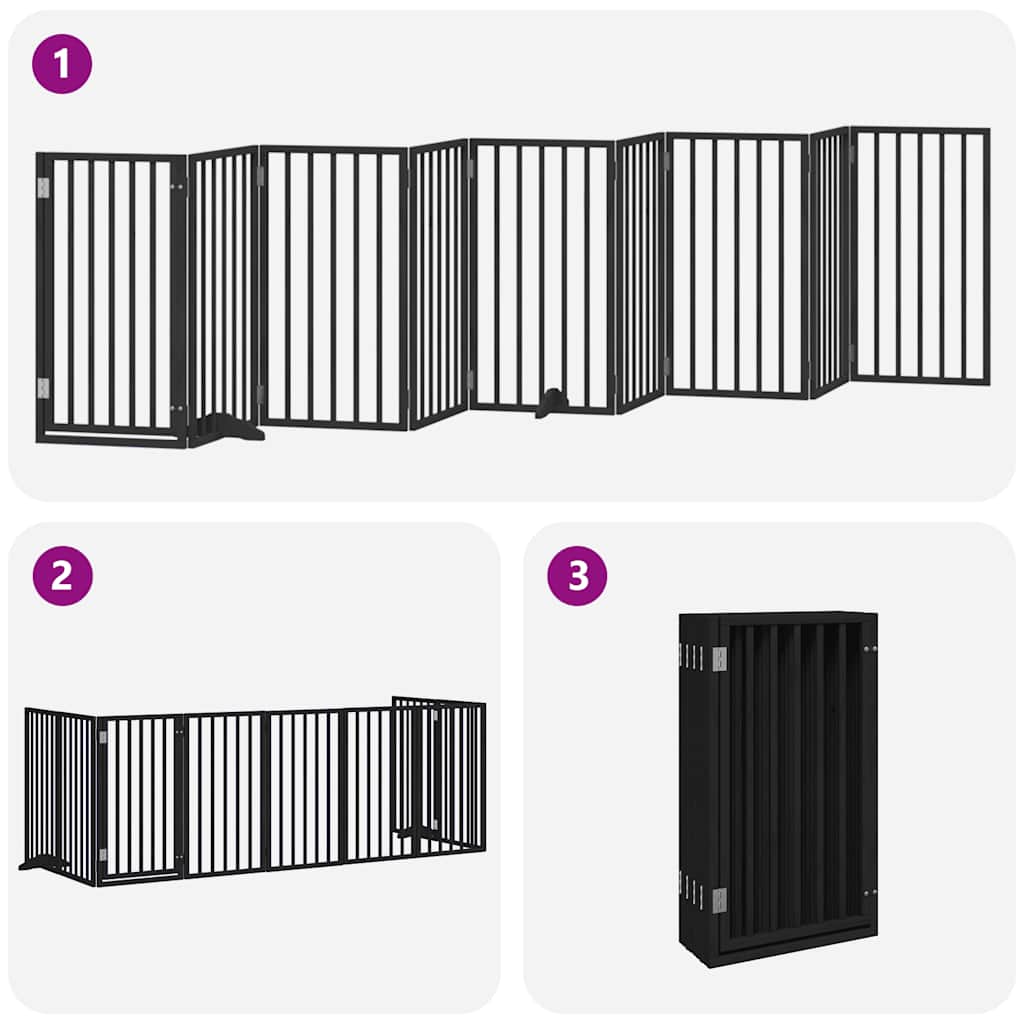 Poartă câini pliabilă cu ușă 9 panouri negru, 450 cm, lemn plop GartenMobel Dekor