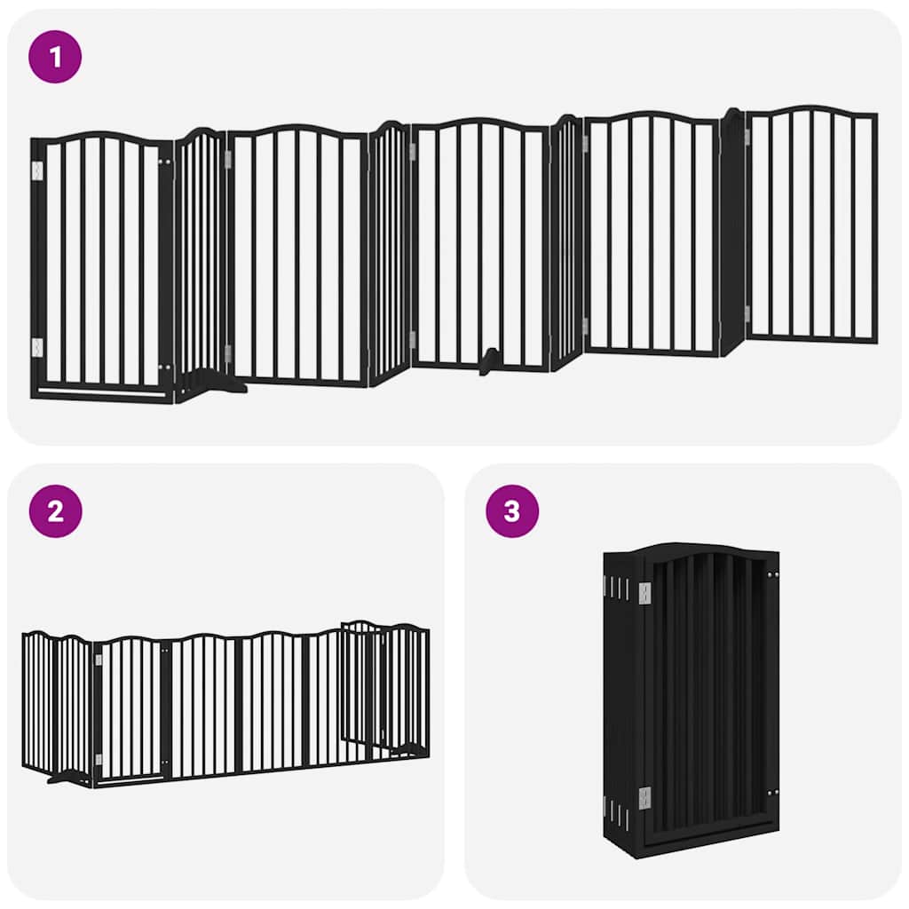 Poartă câini pliabilă cu ușă 9 panouri negru, 450 cm, lemn plop GartenMobel Dekor