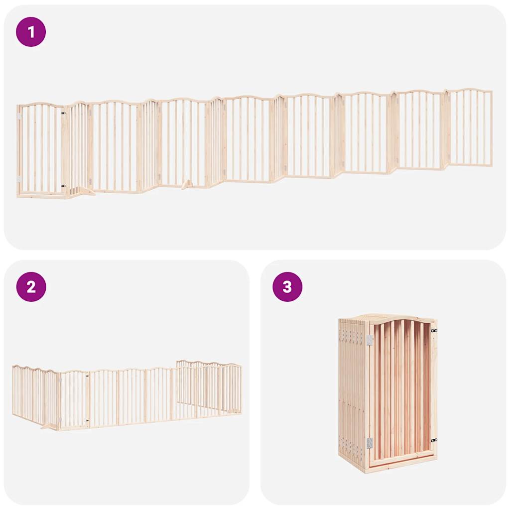 Poartă de câini pliabilă cu ușă, 15 panouri, 750 cm, lemn plop GartenMobel Dekor