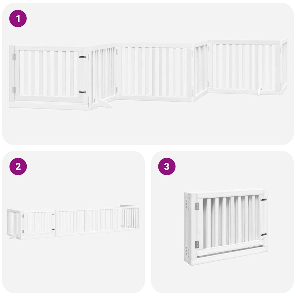 Poartă câini pliabilă cu ușă, 6 panouri, alb, 480 cm, lemn plop GartenMobel Dekor