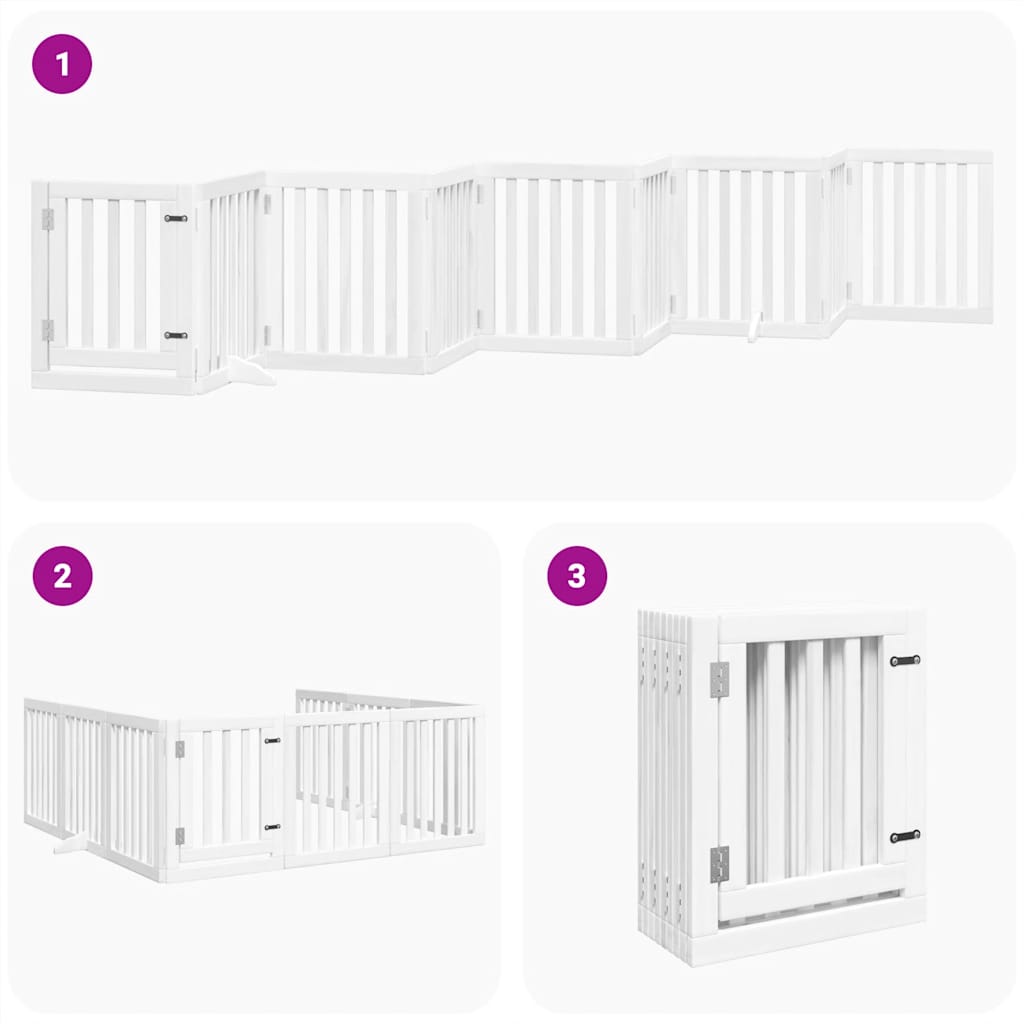 Poartă câini pliabilă cu ușă, 9 panouri, alb, 450 cm, lemn plop GartenMobel Dekor