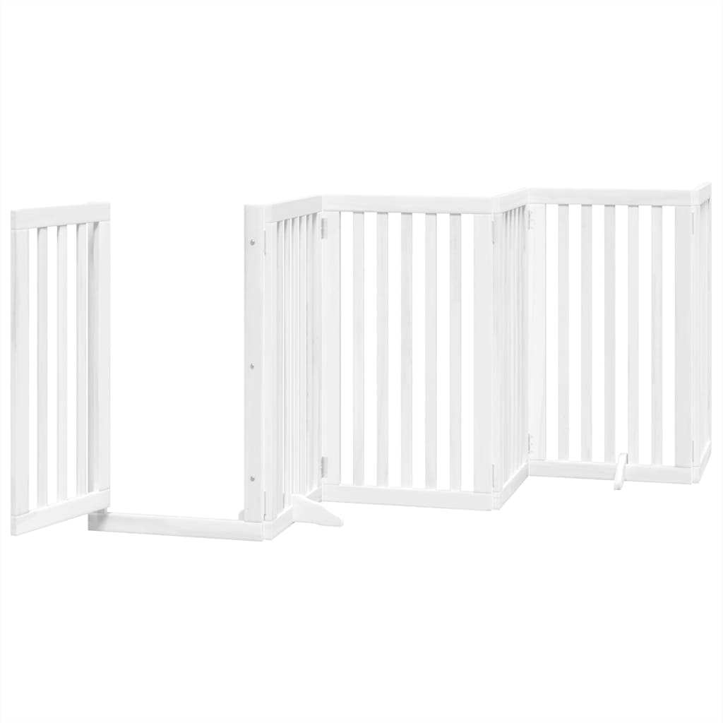 Poartă câini pliabilă cu ușă, 9 panouri, alb, 450 cm, lemn plop GartenMobel Dekor