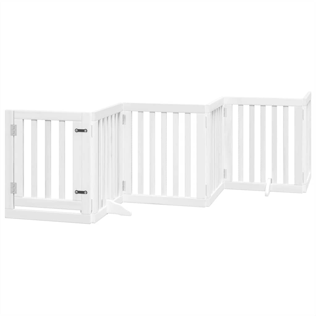 Poartă câini pliabilă cu ușă, 9 panouri, alb, 450 cm, lemn plop GartenMobel Dekor