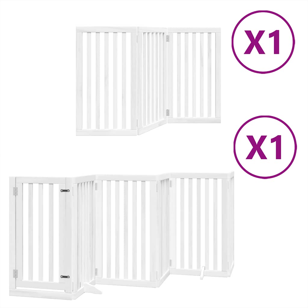 Poartă câini pliabilă cu ușă, 9 panouri, alb, 450 cm, lemn plop GartenMobel Dekor