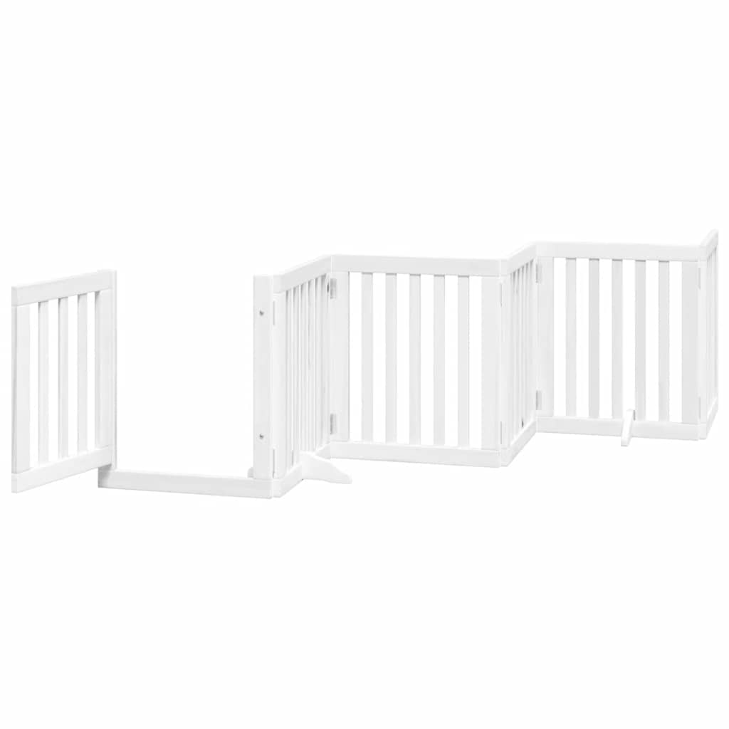 Poartă câini pliabilă cu ușă, 9 panouri, alb, 450 cm, lemn plop GartenMobel Dekor